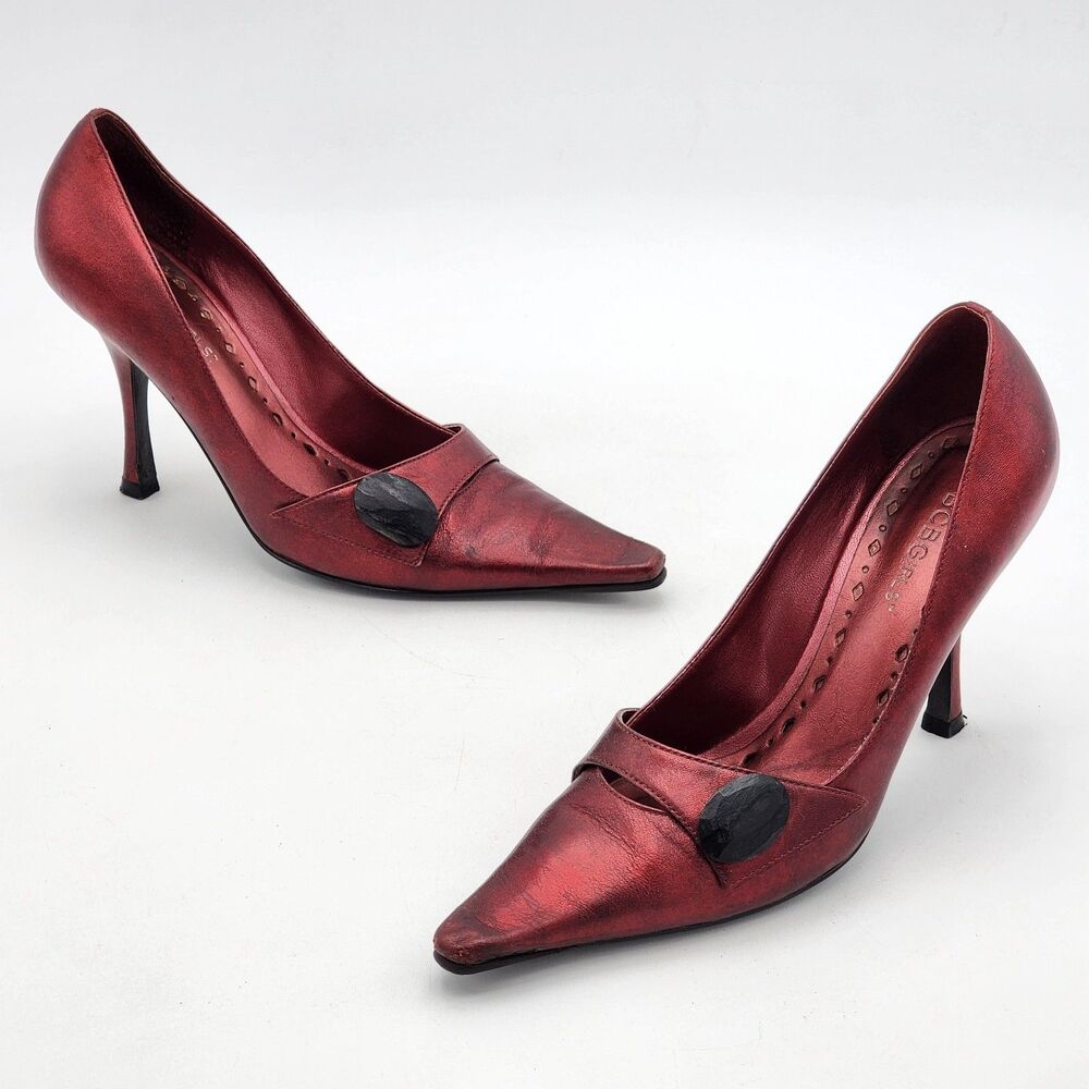 BCBGirls Y2K Baddie Leather Pointed Toe Pumps Heels Metallic Red Size 8 RARE